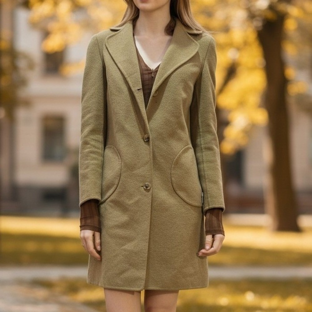 Michael Kors Womens Olive Green Wool Blend Mid Length Pea Coat Jacket Medium